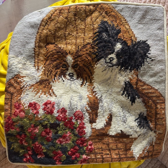 Papillon needlepoint pillow cover 13” square - Picture 2 of 6